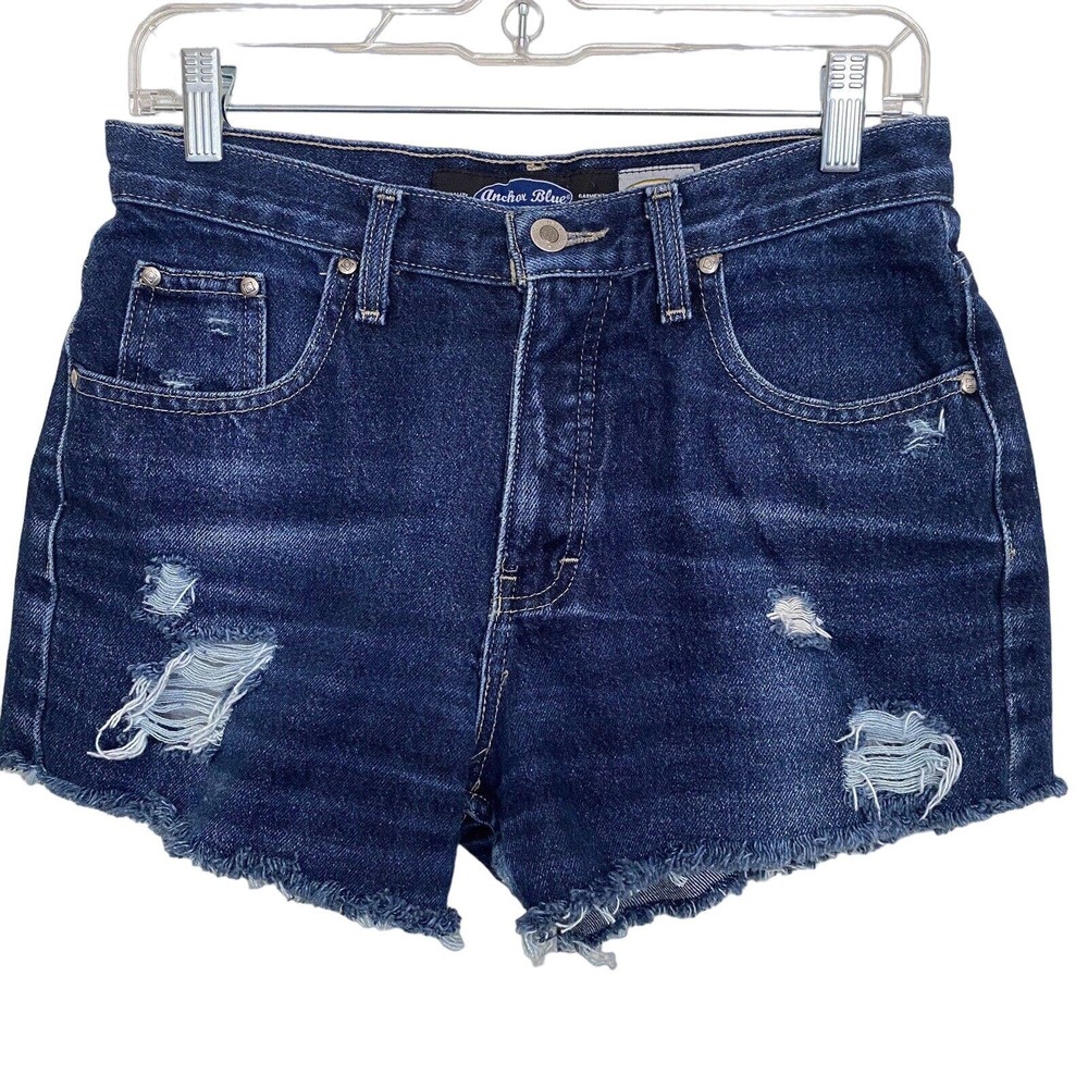 🌵 Vintage Anchor Blue Upcycled High Rise Distressed Denim Shorts - Waist Size 30